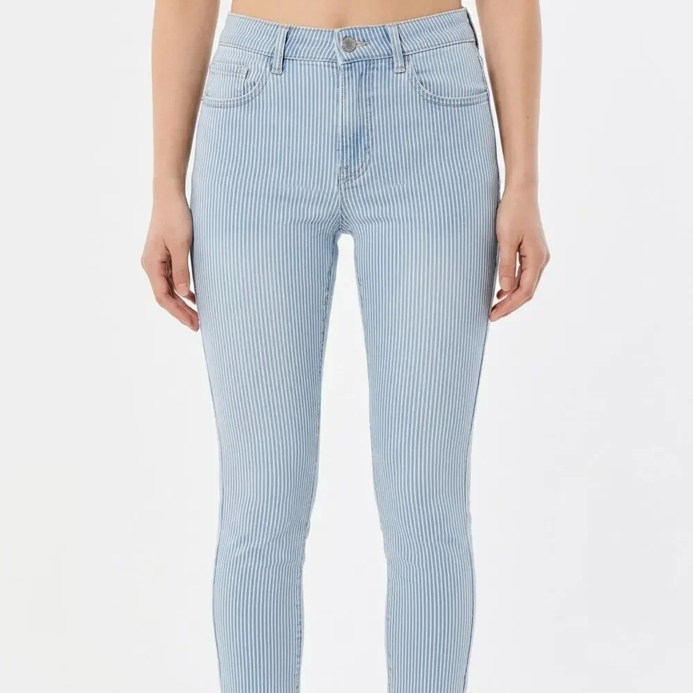 Garage Cotton Blend Blue Striped Skinny Stretch Jeans Women Size 7